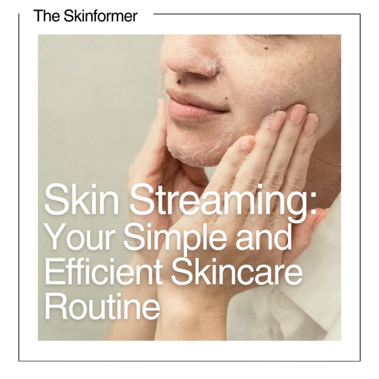 Skin Streaming text over image of person cleaning their face with simple face wash.